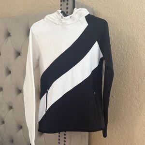 Tory Burch Black & White Diagonal Colorblock Hoodie
